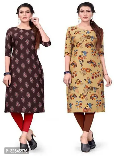 Beautiful Crepe Multicoloured Printed Kurta For Women Pack of 2-thumb0