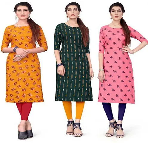 Fancy Straight Printed Crepe Kurta Pack Of 3 Vol 9