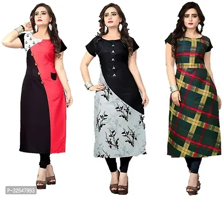 Beautiful Crepe Printed Kurta For Women Pack of 3-thumb0