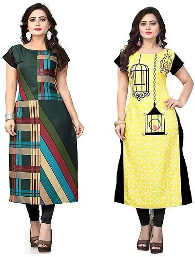 Stylish Printed Crepe Kurta For Women Pack Of 2 Vol 2