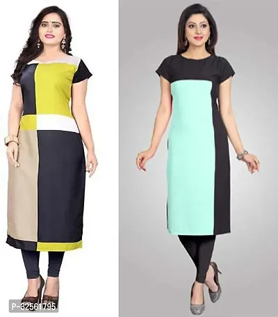 Stylish Multicoloured Crepe Printed Stitched Kurta For Women Combo Of 2