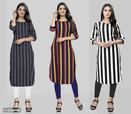 Elegant Multicoloured Crepe Printed Straight Kurta For Women Pack Of 3