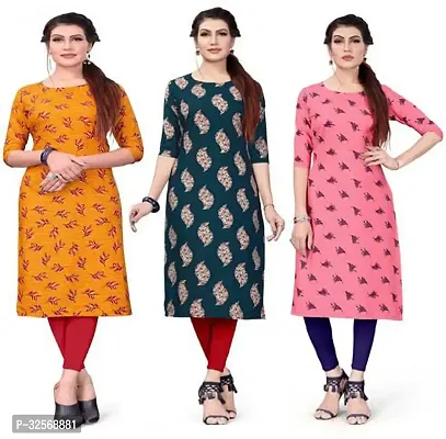 Elegant Multicoloured Crepe Printed Straight Kurta For Women Pack Of 3