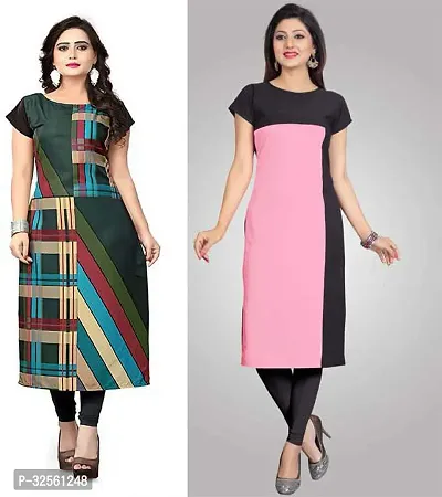 Stylish Multicoloured Crepe Printed Stitched Kurta For Women Pack Of 2