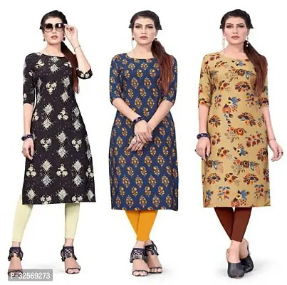 Elegant Multicoloured Crepe Printed Straight Kurta For Women Pack Of 3