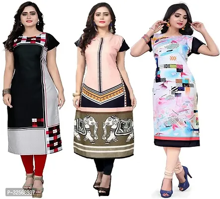 Elegant Multicoloured Crepe Printed Straight Kurta For Women Pack Of 3