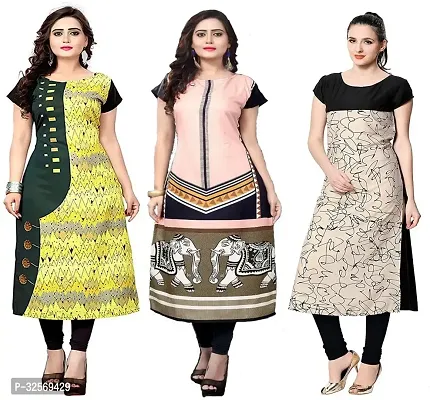 Elegant Multicoloured Crepe Printed Straight Kurta For Women Pack Of 3