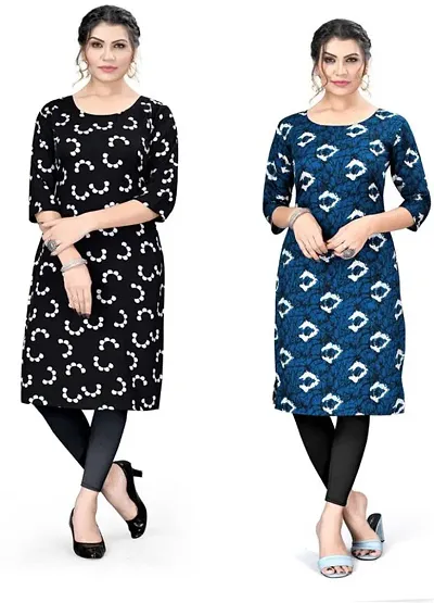 Stylish Crepe Printed A-Line Kurtis For Women - Pack Of 2