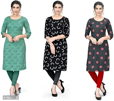 Elegant Multicoloured Crepe Printed Straight Kurta For Women Pack Of 3