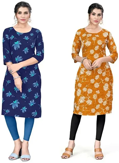 Stylish Crepe Printed A-Line Kurtis For Women - Pack Of 2