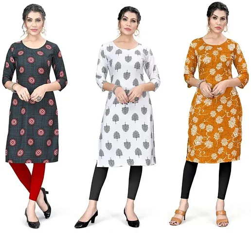 Stylish Reliable Crepe Printed Kurta - Pack Of 3