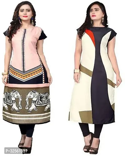 Stylish Multicoloured Crepe Printed Stitched Kurta For Women Combo Of 2