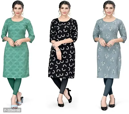 Elegant Multicoloured Crepe Printed Straight Kurta For Women Pack Of 3