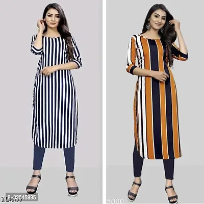 Beautiful Crepe Multicoloured Printed Kurta For Women Pack of 2-thumb0