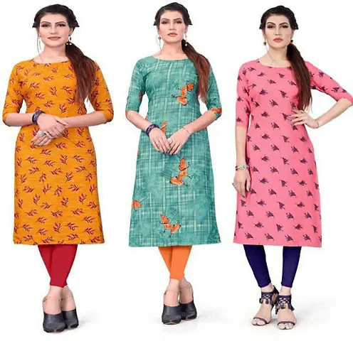 Women's Full-Stitched Crepe Straight Kurti (Combo Pack Of 3)