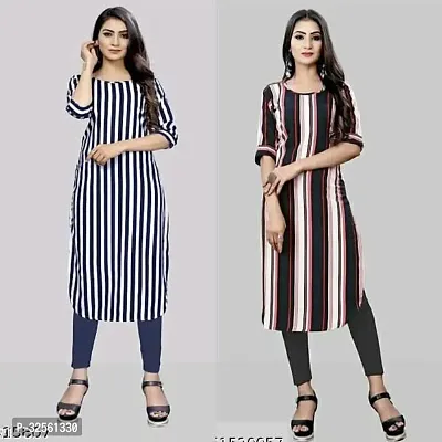 Stylish Multicoloured Crepe Printed Stitched Kurta For Women Combo Of 2-thumb0