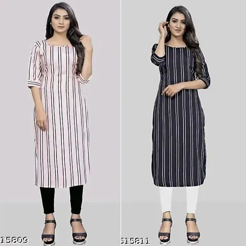 Stylish Crepe Printed A-Line Kurtis For Women - Pack Of 2