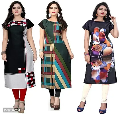 Elegant Multicoloured Crepe Printed Straight Kurta For Women Pack Of 3-thumb0