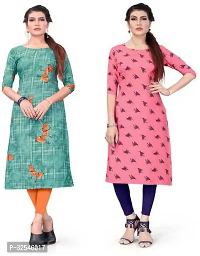 Beautiful Crepe Multicoloured Printed Kurta For Women Pack of 2-thumb0