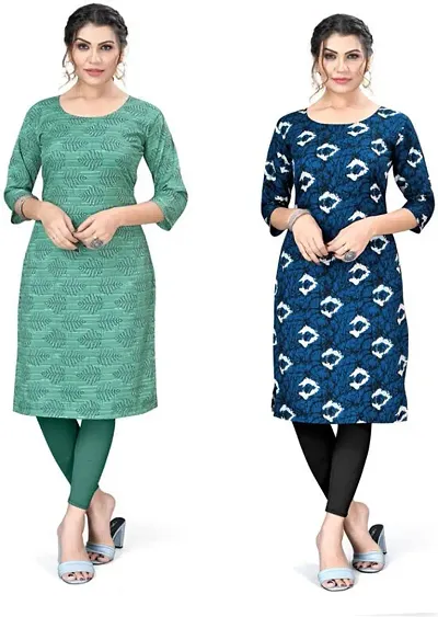 Stylish Crepe Printed A-Line Kurtis For Women - Pack Of 2