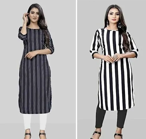 Stylish Crepe Printed A-Line Kurtis For Women - Pack Of 2