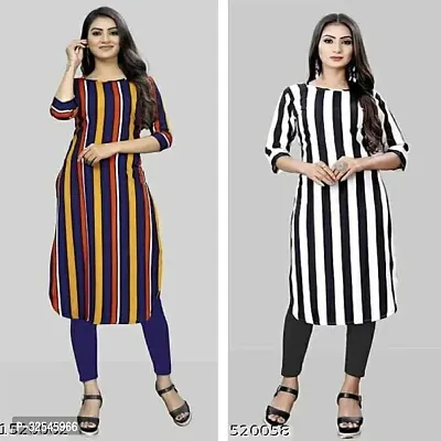 Beautiful Crepe Multicoloured Printed Kurta For Women Pack of 2-thumb0