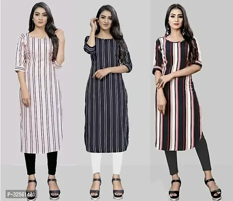 Stylish Multicoloured Crepe Printed Stitched Kurta For Women Combo Of 3