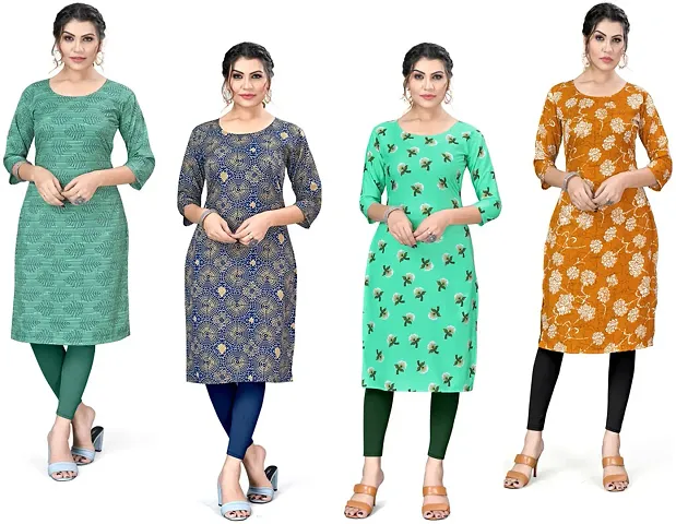 Combo Of 4 Crepe Printed Kurtis