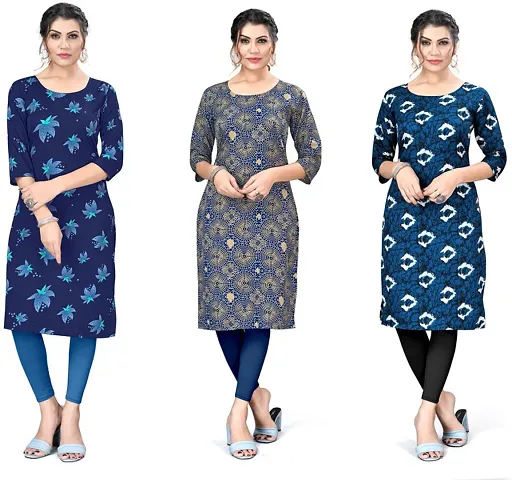 Stylish A-Line Multicoloured Printed Crepe Kurta Combo Of 3