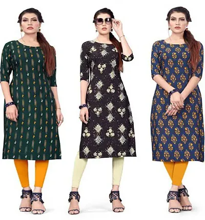 Stylish Straight Printed Crepe Kurta Pack Of 3 Vol 7