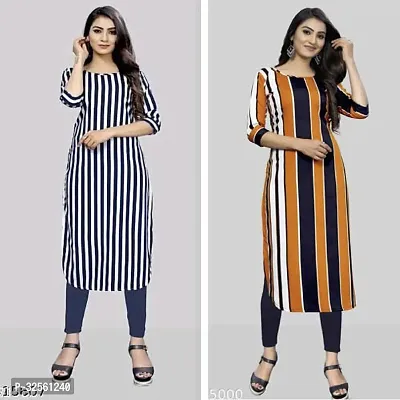 Stylish Multicoloured Crepe Printed Stitched Kurta For Women Pack Of 2-thumb0