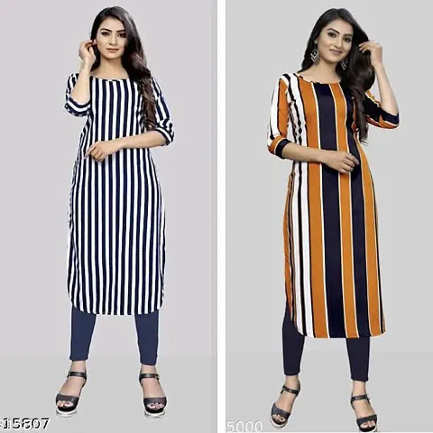 Stylish Crepe Printed A-Line Kurtis For Women - Pack Of 2