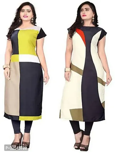 Beautiful Crepe Multicoloured Printed Kurta For Women Pack of 2-thumb0