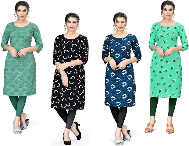 Stylish A-Line Printed Crepe Kurta Pack Of 4