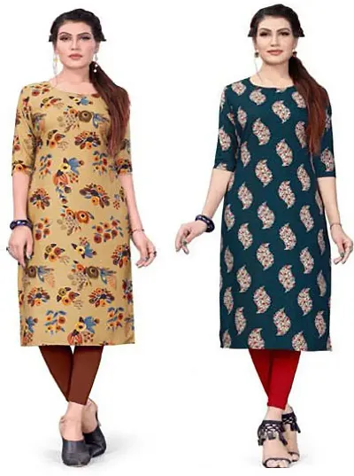 Fancy Printed Crepe Kurta For Pack Of 2