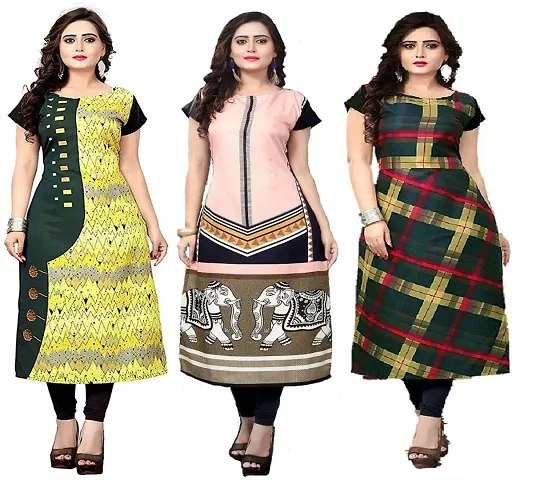 Stylish Straight Printed Crepe Kurta Pack Of 3 Vol 1