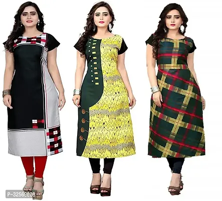 Elegant Multicoloured Crepe Printed Straight Kurta For Women Pack Of 3