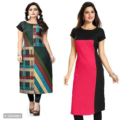 Beautiful Crepe Multicoloured Printed Kurta For Women Pack of 2-thumb0