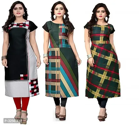 Elegant Multicoloured Crepe Printed Straight Kurta For Women Pack Of 3