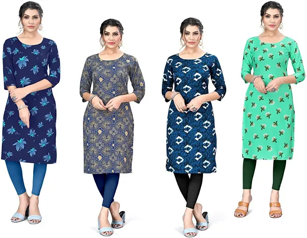 Stylish Straight Floral Print Crepe Kurta Pack Of 4