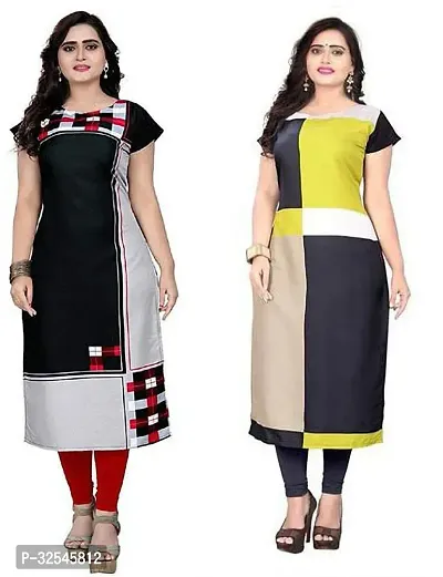 Beautiful Crepe Multicoloured Printed Kurta For Women Pack of 2-thumb0