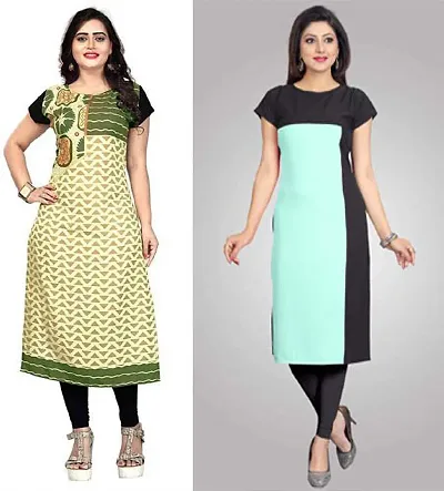 Stylish Crepe Printed A-Line Kurtis - Pack Of 2