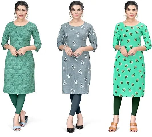 Stylish Straight Printed Crepe Kurta Pack Of 3 Vol 3