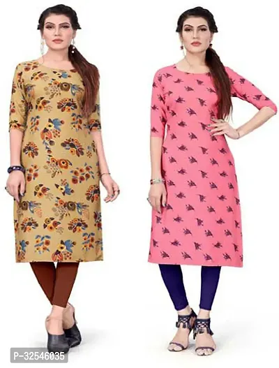 Beautiful Crepe Multicoloured Printed Kurta For Women Pack of 2