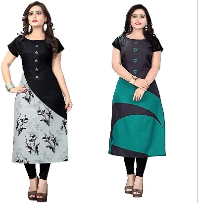 Stylish Crepe Printed A-Line Kurtis - Pack Of 2