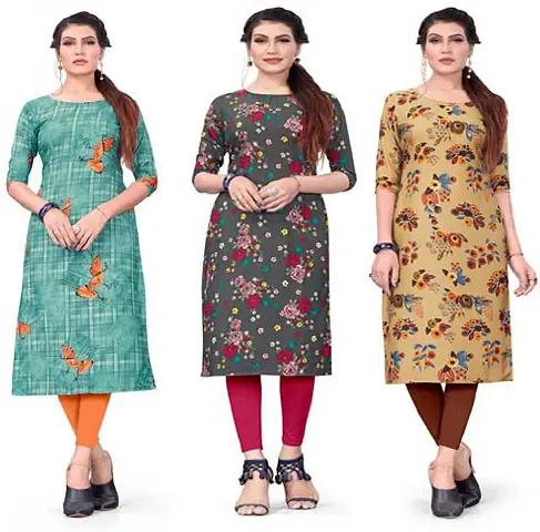 Fancy Straight Printed Crepe Kurta Pack Of 3 Vol 8