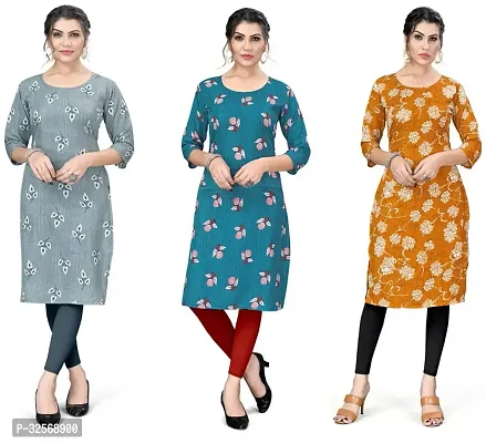 Elegant Multicoloured Crepe Printed Straight Kurta For Women Pack Of 3