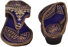 Women's Beautiful and Trendy Blue Self Design Fabric Ethnic Sandal-thumb2