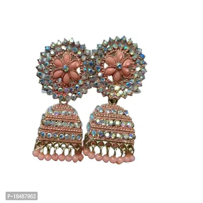 Stylish  Party Wear Jhumkas Latest Collection Ani Earrings for Girls And Women Color Peach Set-thumb0
