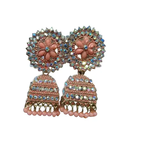 Stylish  Party Wear Jhumkas Latest Collection Ani Earrings for Girls And Women Color Peach Set